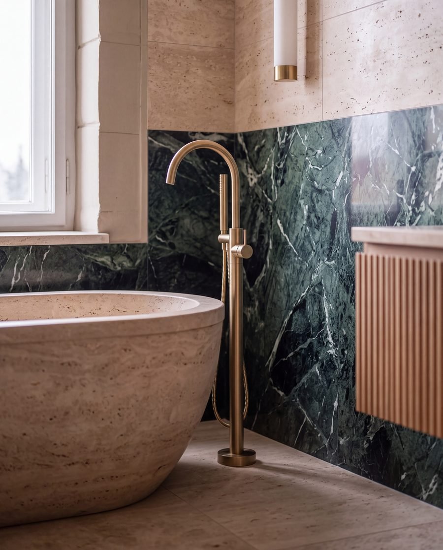 Floor-standing brass bath tap