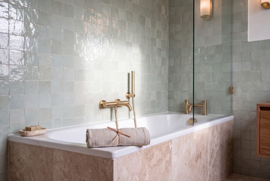 Guest bath with green zellige