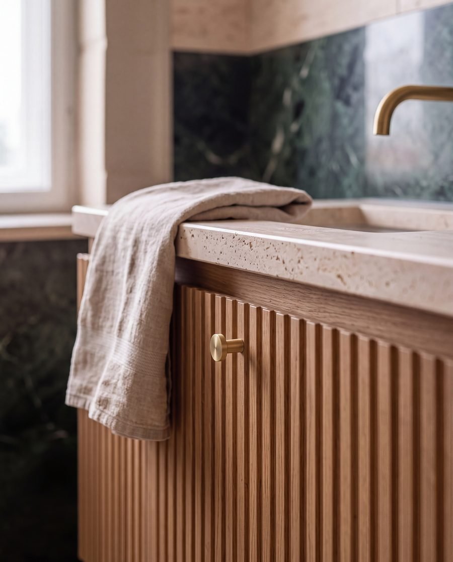 Fluted oak drawer with brass knob